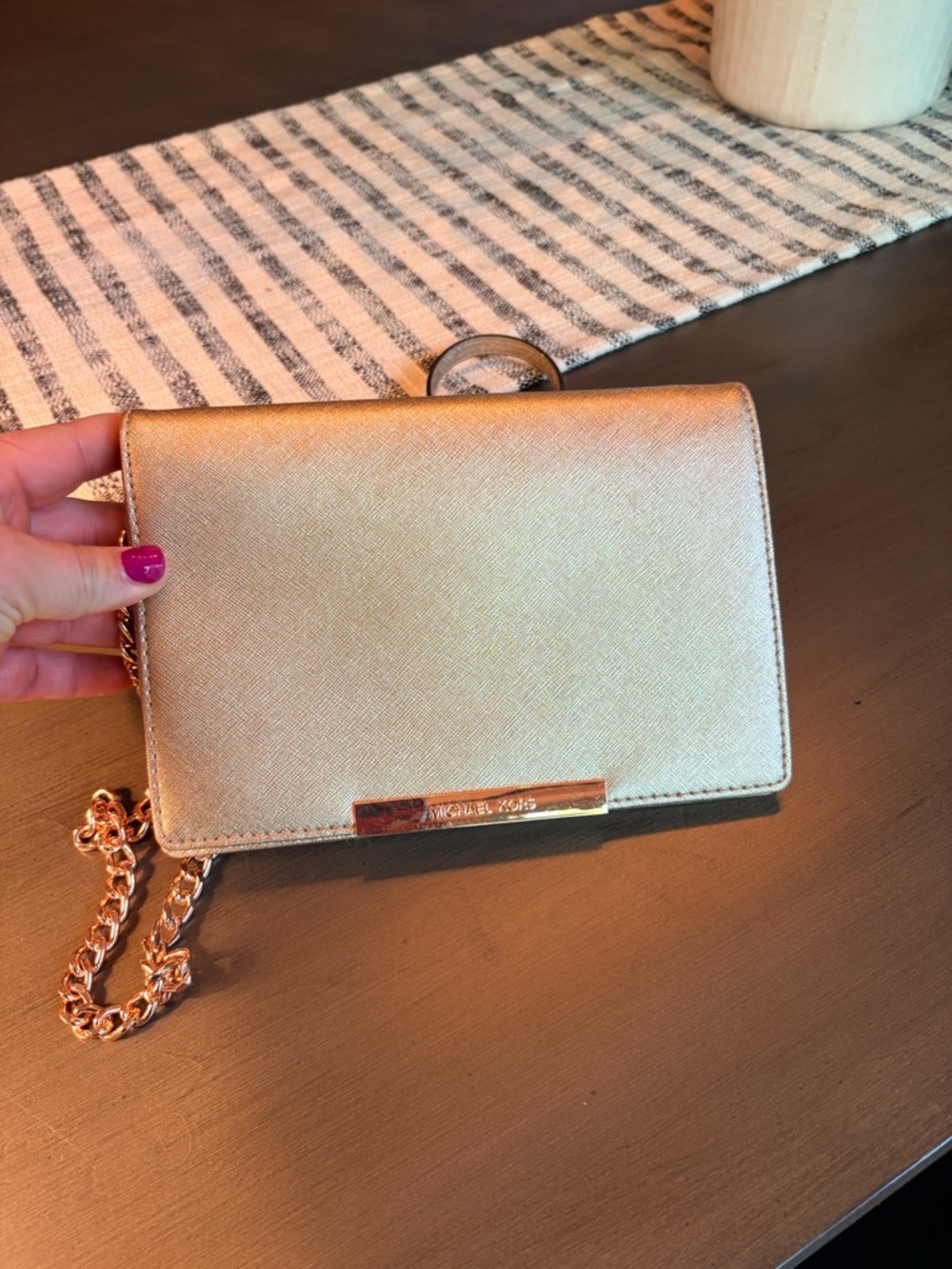 Michael Kors Metallic Rose Gold Crossbody with Chain Strap